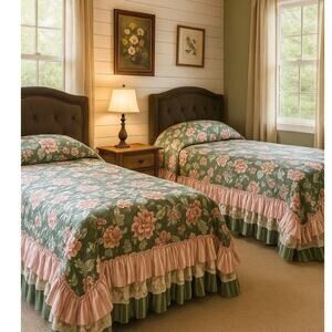 1990s Floral Ruffled Twin Bedspreads Set of 2 – Quilted Cottagecore USA